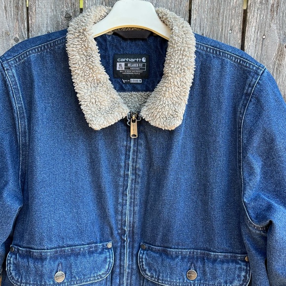 Carhartt Sherpa Lined Denim Jacket, Womens XL, Blue Crewneck - Picture 4 of 7